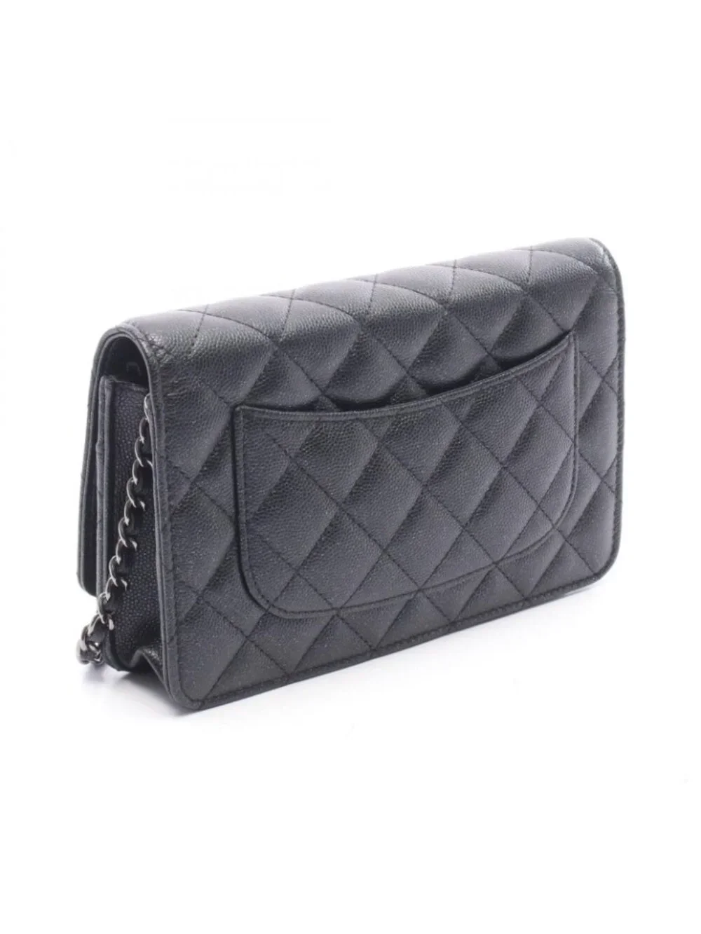 Chanel Shoulder Bag Quilted Black Caviar Leather Chain Wallet